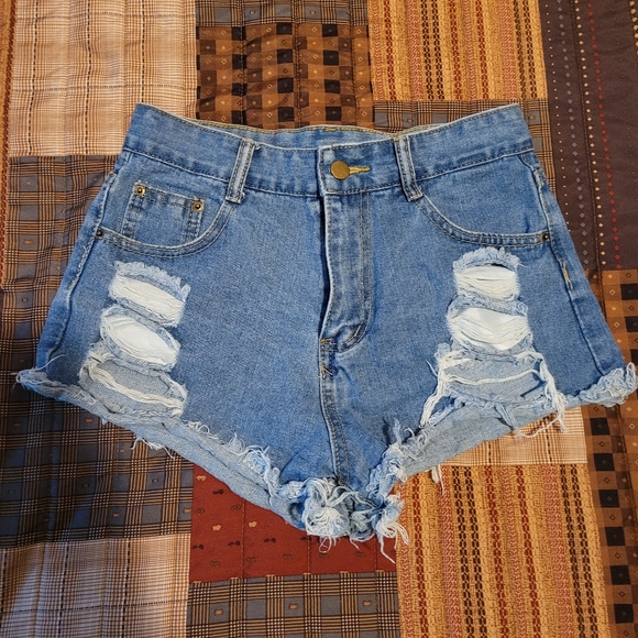 Pants - Distressed Blue Demin High-Rise Short Shorts Jean Bottoms Women's Size 26 Small
